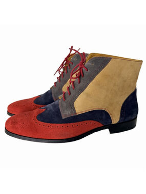 UNDANDY Men's Suede Wingtip Brogue Chukka Boots Size 12 Navy Mustard Red Gray